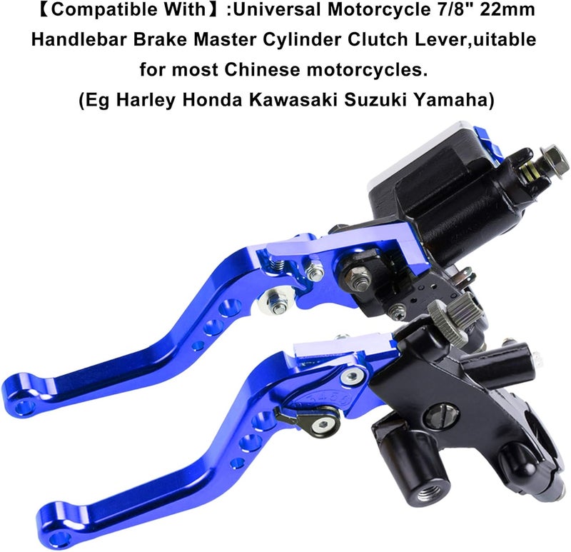 MRELC Universal Motorcycle 7/8" 22mm Handlebar Brake Master Cylinder Clutch Lever CNC Left & Right Set Compatible with Harley Honda Kawasaki Suzuki Yamaha（ Piston Diameter 12.7mm (Blue) - Image 5